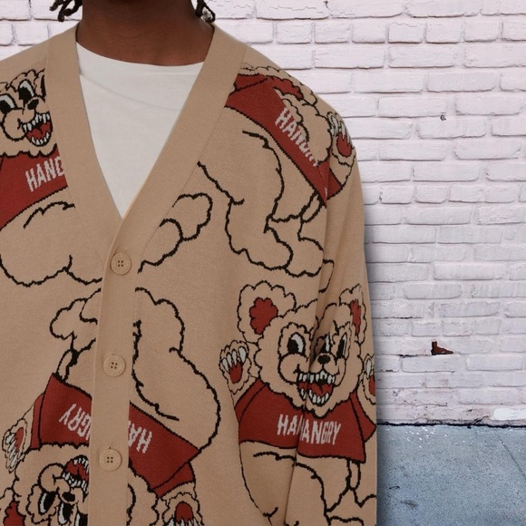 LAZY OAF Hangry Bear Knitted Cardigan oversized sweater - Picture 2 of 16